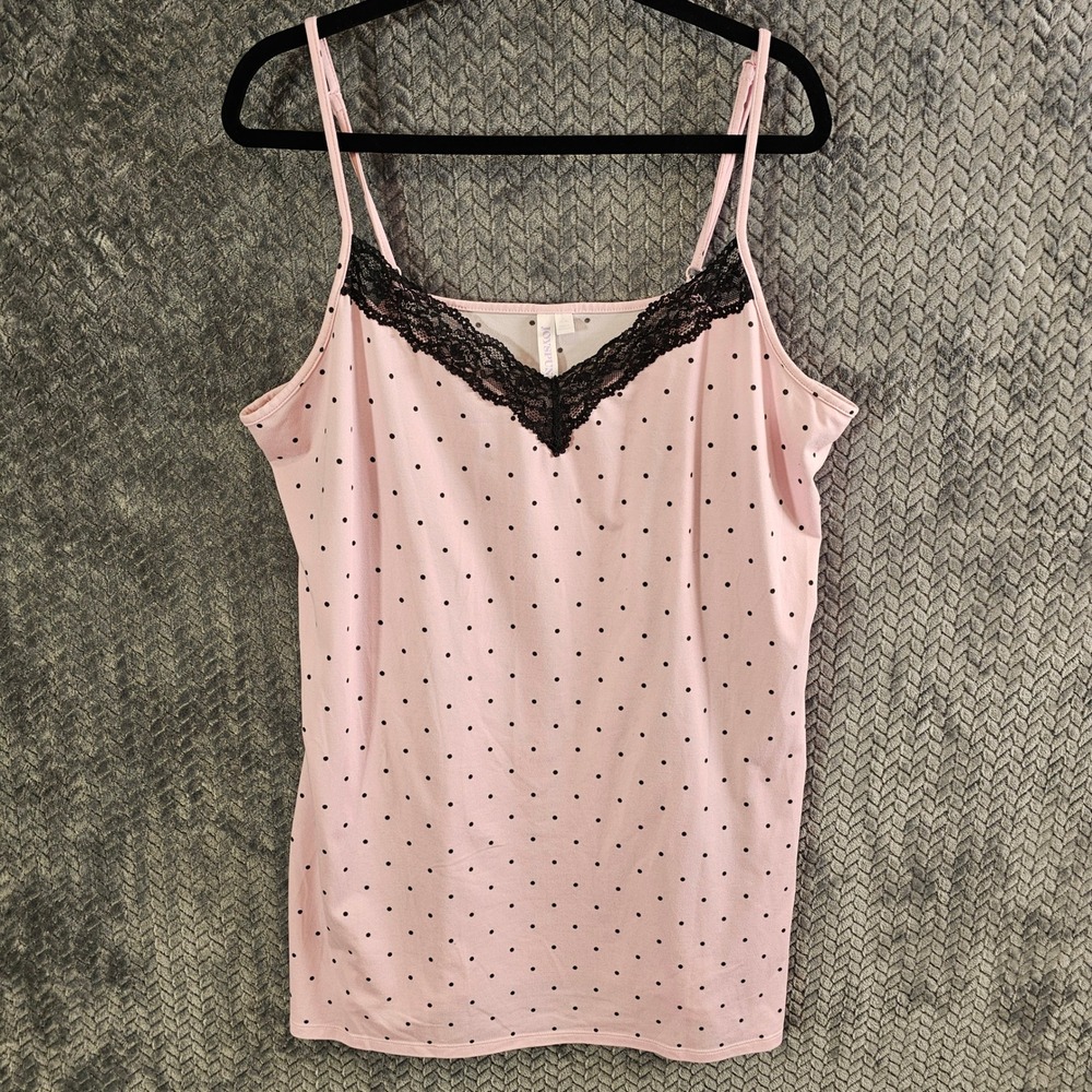 Joyspun Pink Polka Dot Lace Trim Camisole Top XL Romantic Barbiecore Flowy